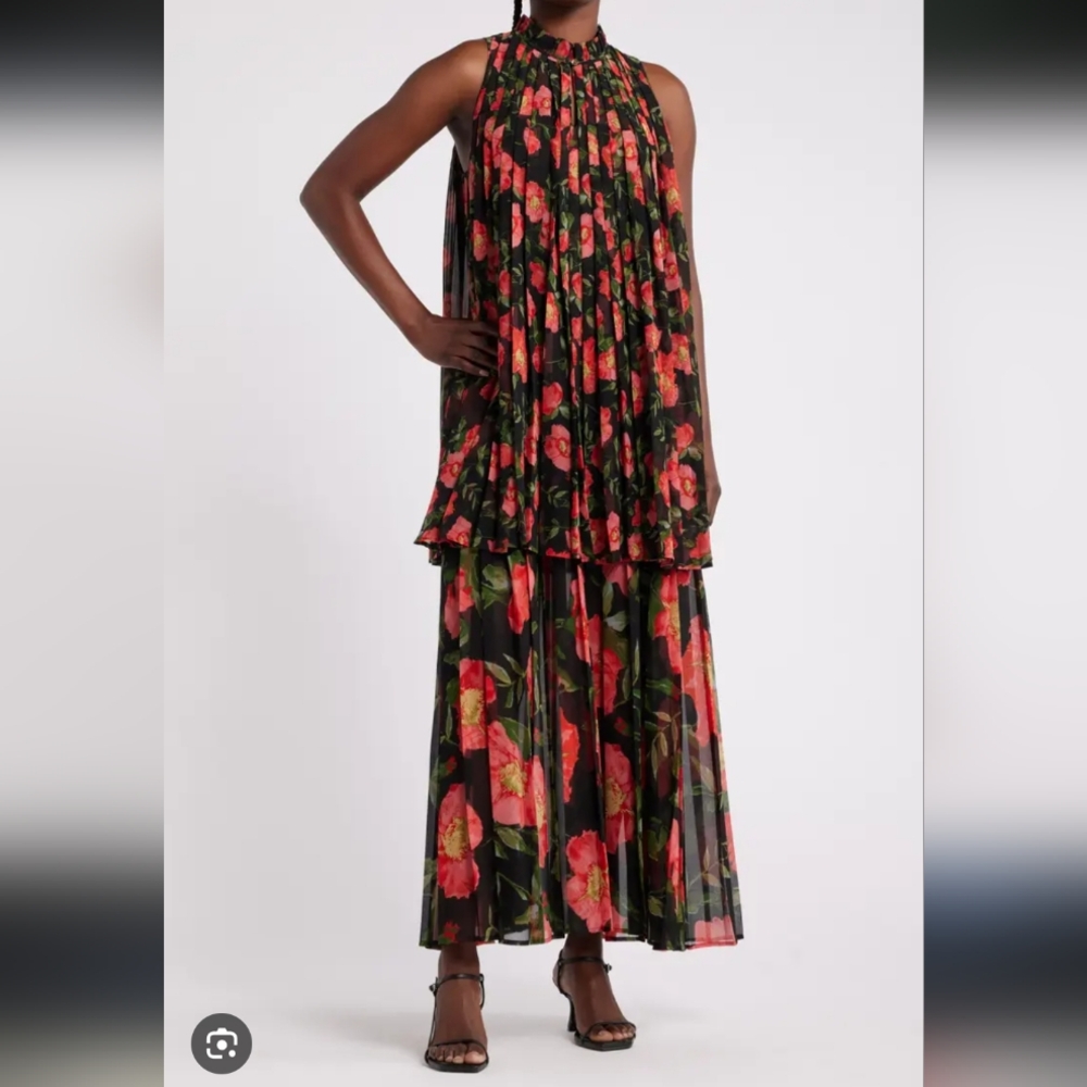 Nordstrom by Harbison Floral Print Maxi Dress XS Tiered Sleeveless Summer Rare